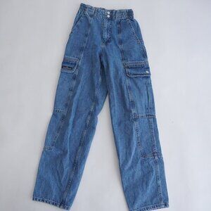 Urban Outfitters BDG Mid Wash Blaine Cargo Elastic Waist Relax Tapered Jeans 25